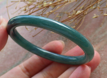 Certified Hand Carved Green Natural Myanmar Burma A JADE Circle Jadeite Bangle Bracelet 52mm