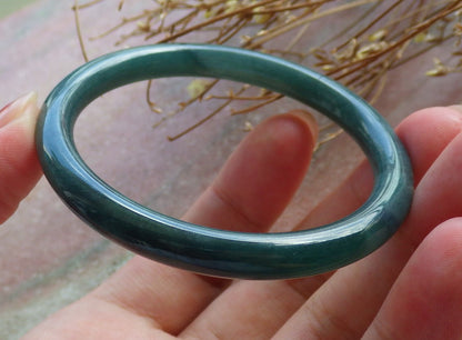 Certified Hand Carved Green Natural Myanmar Burma A JADE Circle Jadeite Bangle Bracelet 52mm