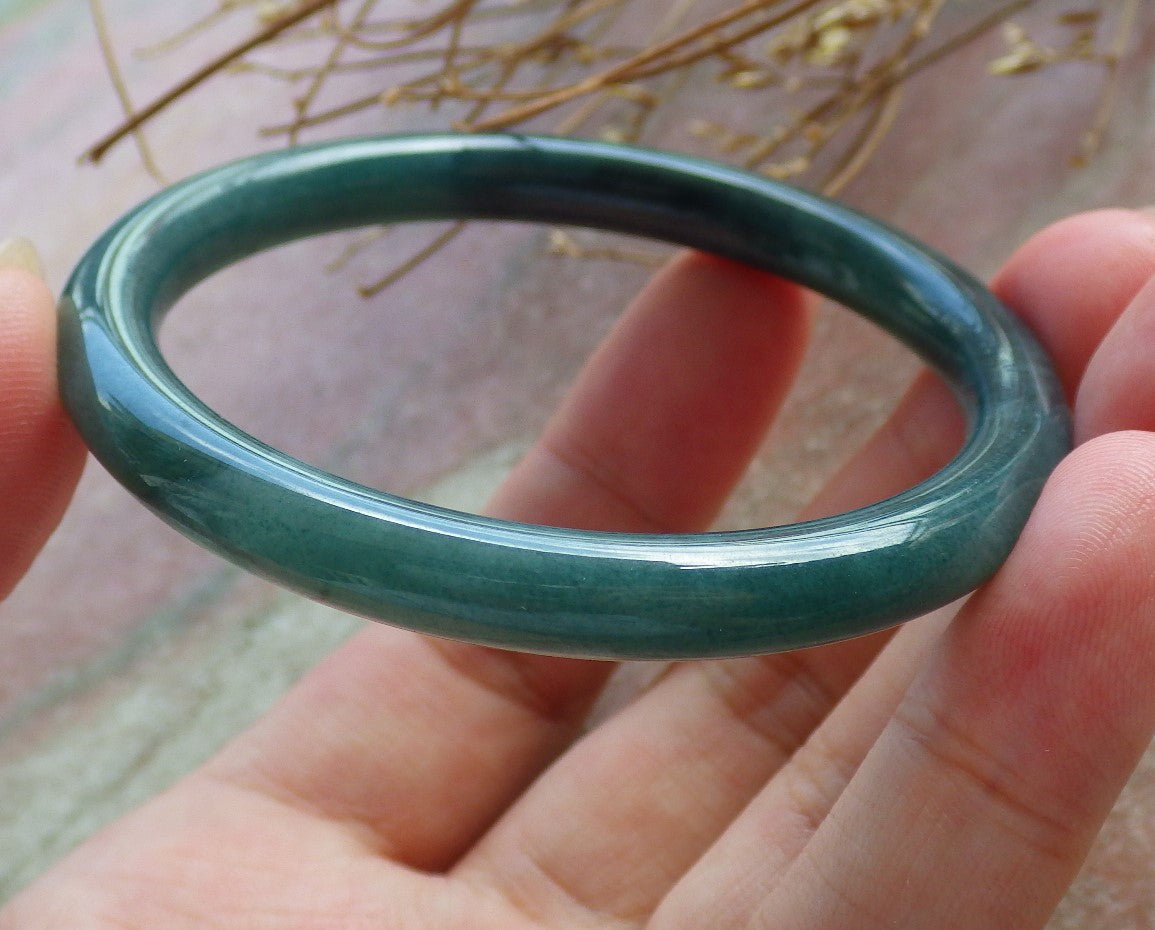 Certified Hand Carved Green Natural Myanmar Burma A JADE Circle Jadeite Bangle Bracelet 52mm
