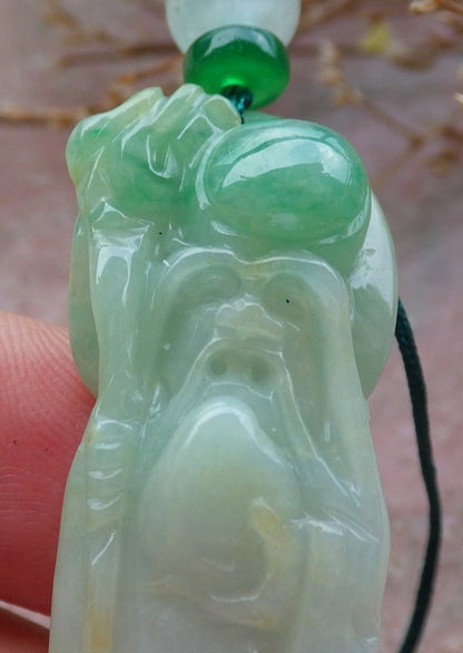 Certified Hand Carved Yellow Green Natural Myanmar Burma Grade A Jade Jadeite The God of Longevity Life Pendant Necklace