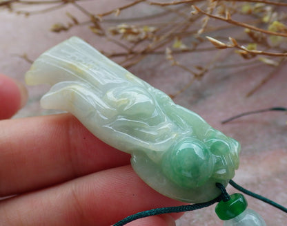 Certified Hand Carved Yellow Green Natural Myanmar Burma Grade A Jade Jadeite The God of Longevity Life Pendant Necklace