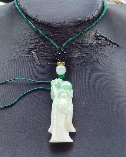 Certified Hand Carved Yellow Green Natural Myanmar Burma Grade A Jade Jadeite The God of Longevity Life Pendant Necklace