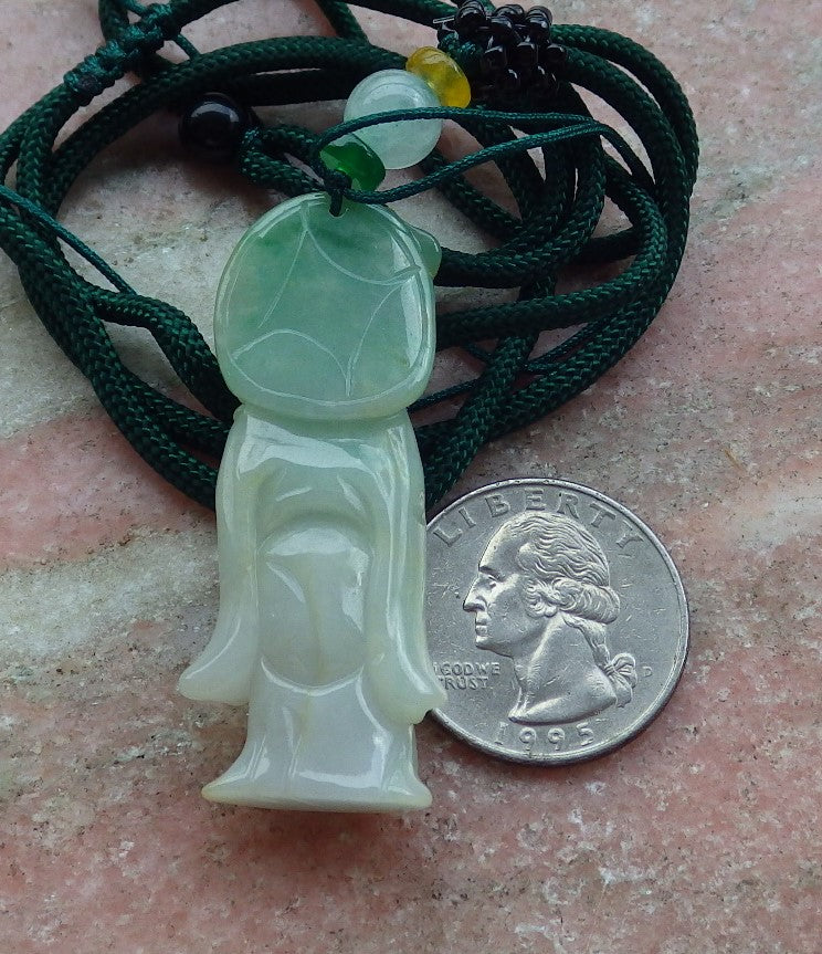 Certified Hand Carved Yellow Green Natural Myanmar Burma Grade A Jade Jadeite The God of Longevity Life Pendant Necklace