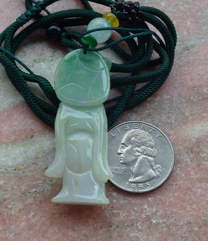 Certified Hand Carved Yellow Green Natural Myanmar Burma Grade A Jade Jadeite The God of Longevity Life Pendant Necklace