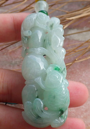 Certified Hand Carved Green Myanmar Natural Burma Grade A Jade jadeite Gold Fish Lotus Pendant Necklace