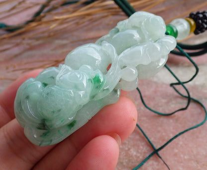 Certified Hand Carved Green Myanmar Natural Burma Grade A Jade jadeite Gold Fish Lotus Pendant Necklace