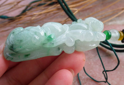 Certified Hand Carved Green Myanmar Natural Burma Grade A Jade jadeite Gold Fish Lotus Pendant Necklace