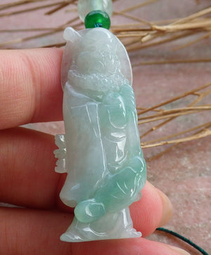 Certified Hand Carved Green Natural Burma Grade A Jade jadeite Da Mo Buddha God Pendant Necklace