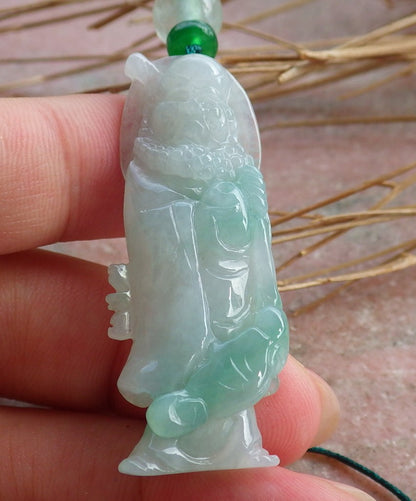 Certified Hand Carved Green Natural Burma Grade A Jade jadeite Da Mo Buddha God Pendant Necklace