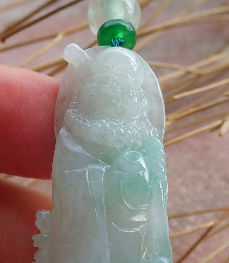 Certified Hand Carved Green Natural Burma Grade A Jade jadeite Da Mo Buddha God Pendant Necklace