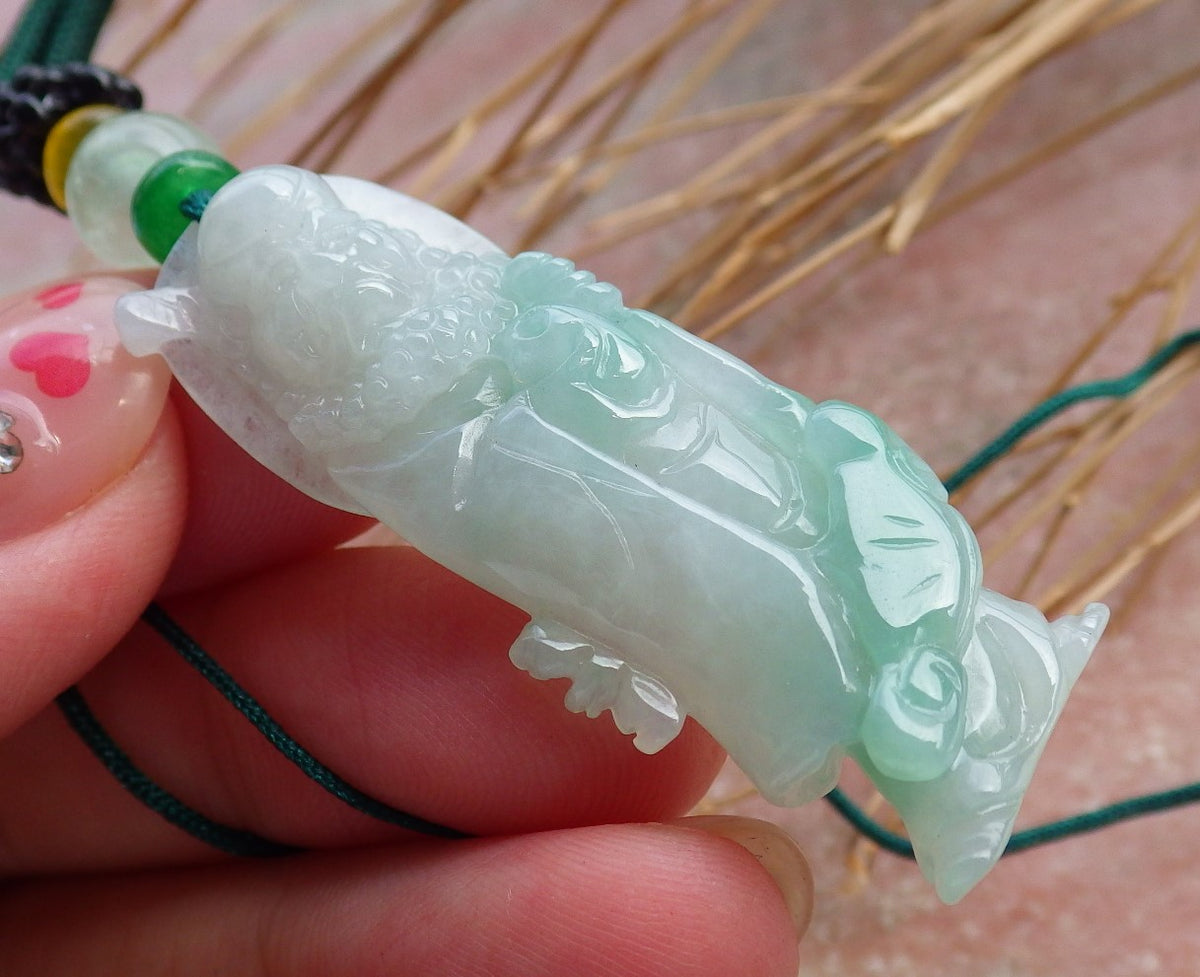 Certified Hand Carved Green Natural Burma Grade A Jade jadeite Da Mo Buddha God Pendant Necklace
