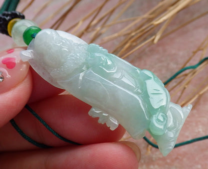 Certified Hand Carved Green Natural Burma Grade A Jade jadeite Da Mo Buddha God Pendant Necklace