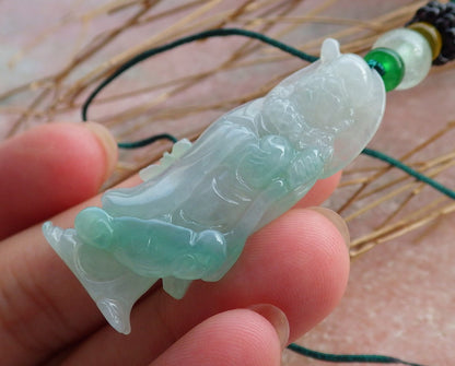 Certified Hand Carved Green Natural Burma Grade A Jade jadeite Da Mo Buddha God Pendant Necklace