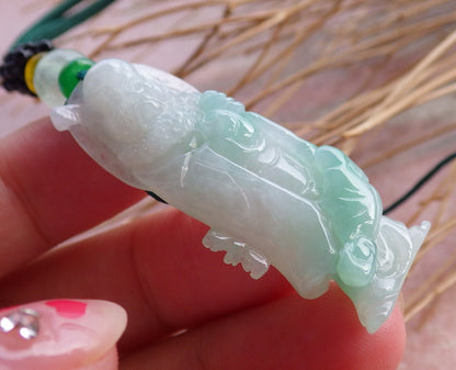 Certified Hand Carved Green Natural Burma Grade A Jade jadeite Da Mo Buddha God Pendant Necklace
