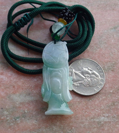 Certified Hand Carved Green Natural Burma Grade A Jade jadeite Da Mo Buddha God Pendant Necklace