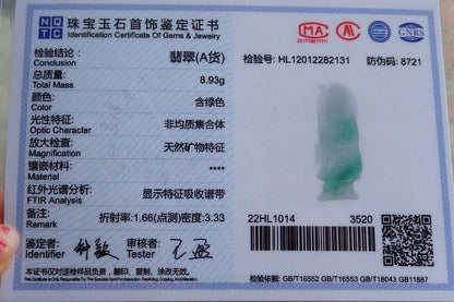 Certified Hand Carved Green Natural Burma Grade A Jade jadeite Da Mo Buddha God Pendant Necklace