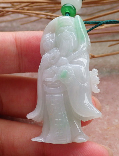 Certified Hand Carved Green Natural Myanmar Burma A Jade Money Buddha God Pendant Necklace