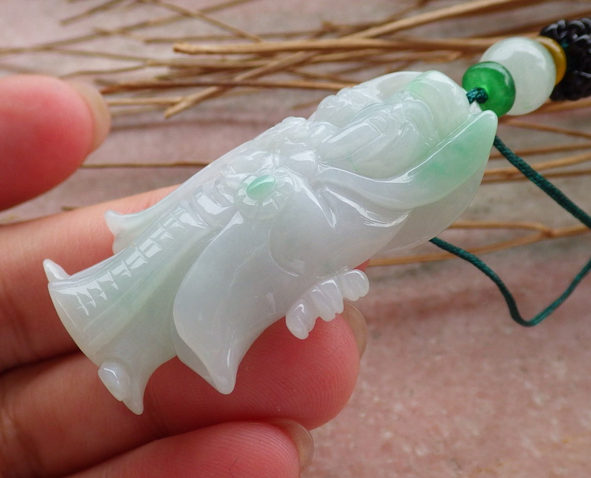 Certified Hand Carved Green Natural Myanmar Burma A Jade Money Buddha God Pendant Necklace