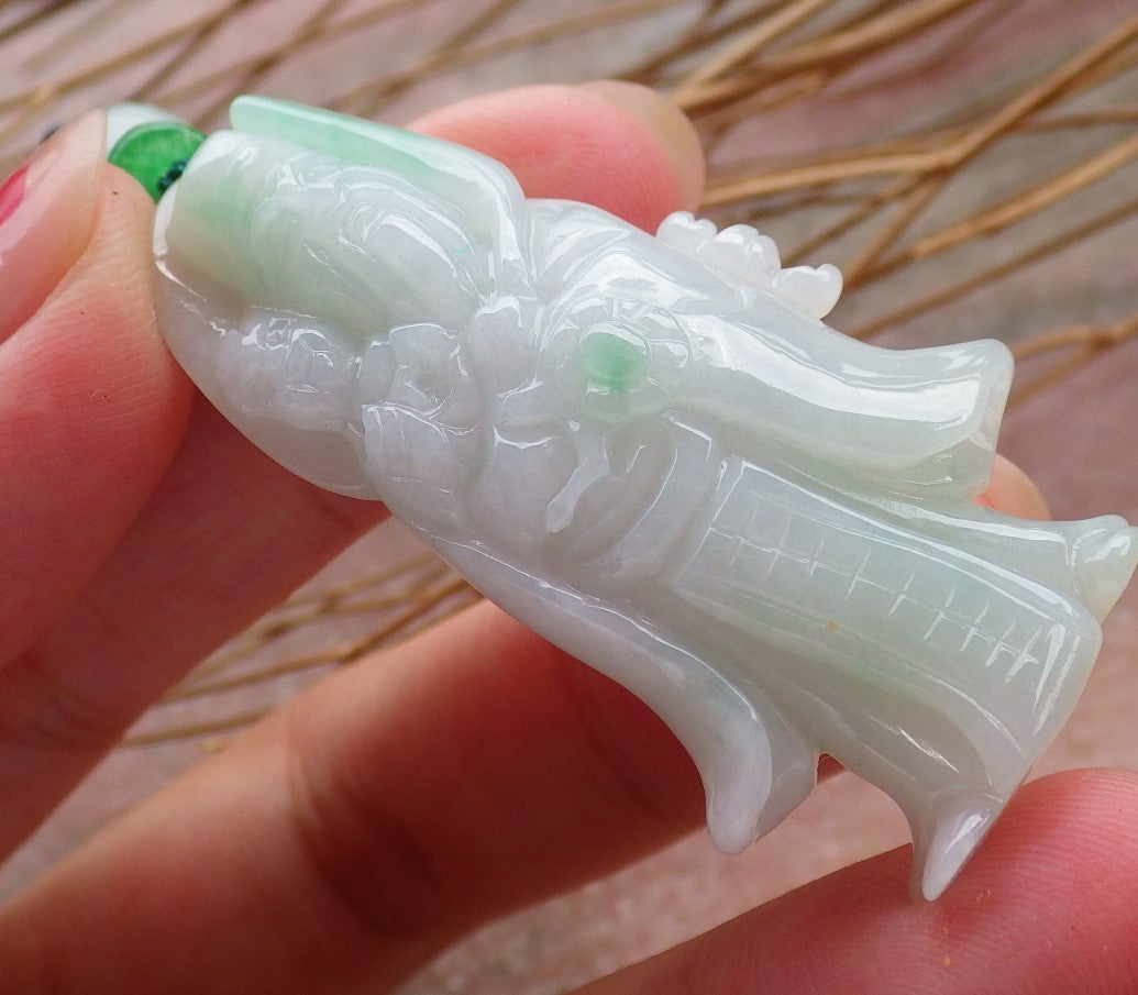 Certified Hand Carved Green Natural Myanmar Burma A Jade Money Buddha God Pendant Necklace
