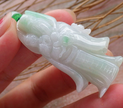 Certified Hand Carved Green Natural Myanmar Burma A Jade Money Buddha God Pendant Necklace