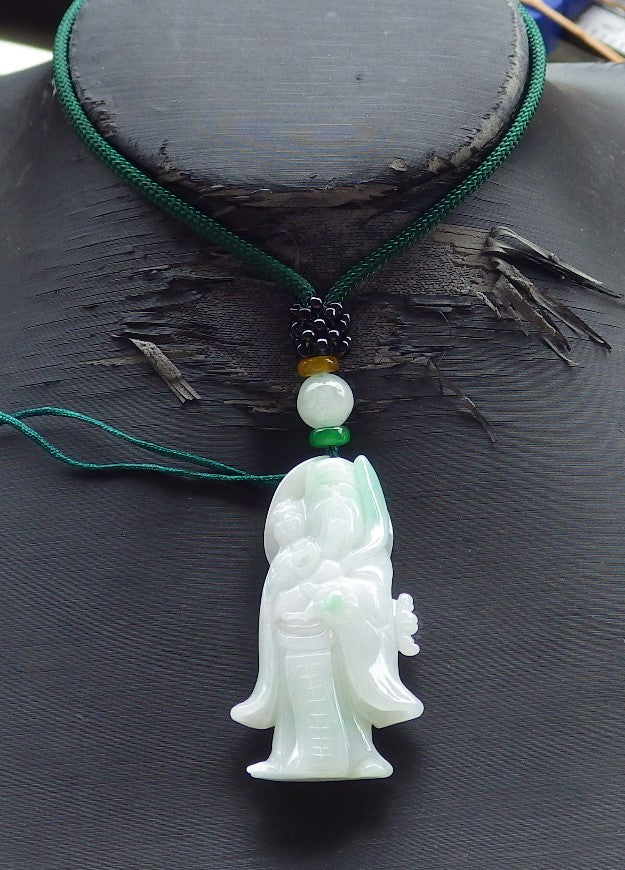 Certified Hand Carved Green Natural Myanmar Burma A Jade Money Buddha God Pendant Necklace