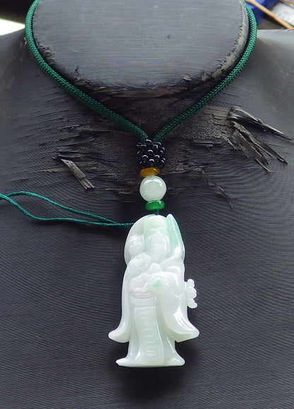 Certified Hand Carved Green Natural Myanmar Burma A Jade Money Buddha God Pendant Necklace