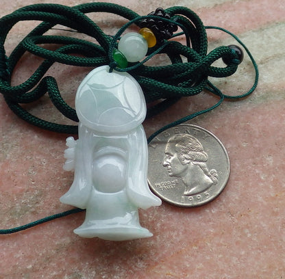 Certified Hand Carved Green Natural Myanmar Burma A Jade Money Buddha God Pendant Necklace