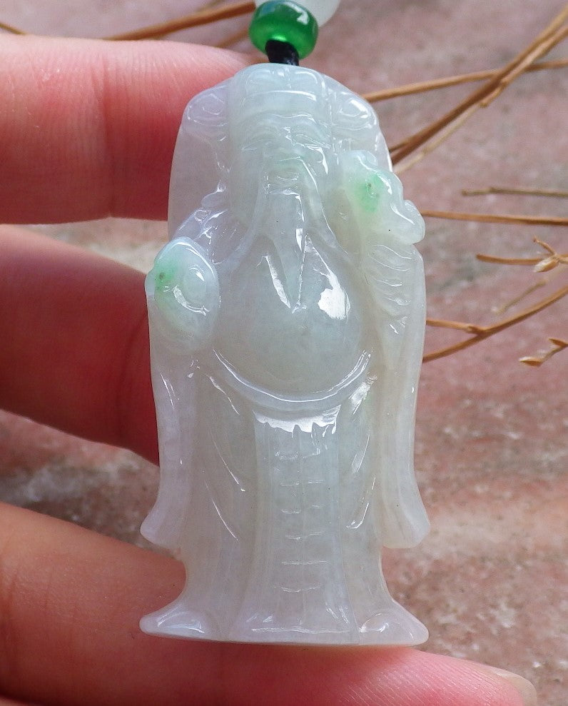 Certified Hand Carved Green Natural Myanmar Burma A Jade Finance Wealth Money Buddha God Pendant Necklace