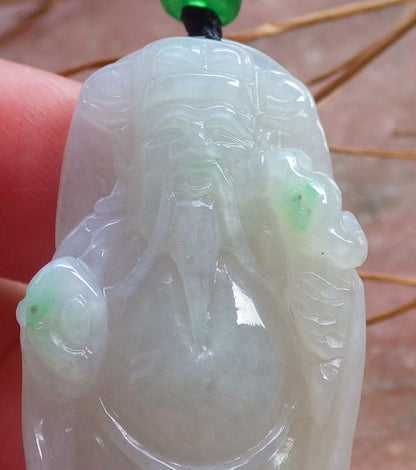 Certified Hand Carved Green Natural Myanmar Burma A Jade Finance Wealth Money Buddha God Pendant Necklace
