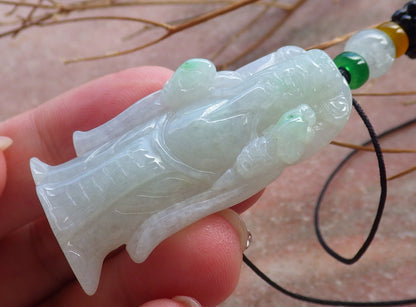 Certified Hand Carved Green Natural Myanmar Burma A Jade Finance Wealth Money Buddha God Pendant Necklace