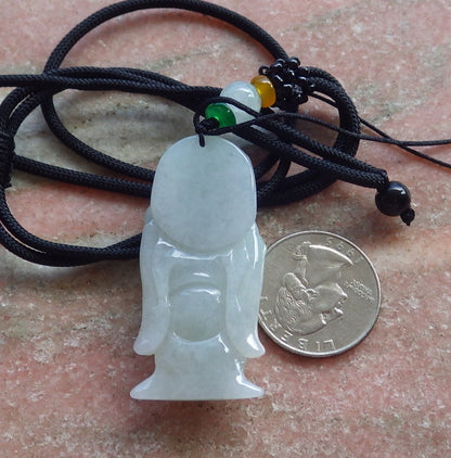 Certified Hand Carved Green Natural Myanmar Burma A Jade Finance Wealth Money Buddha God Pendant Necklace