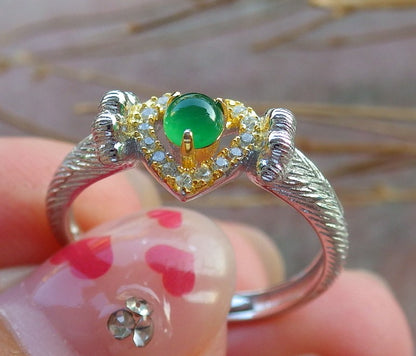 Certified Icy Green Silver 925 Natural Grade A JADE Jadeite Cabochon US 6.5 Ring