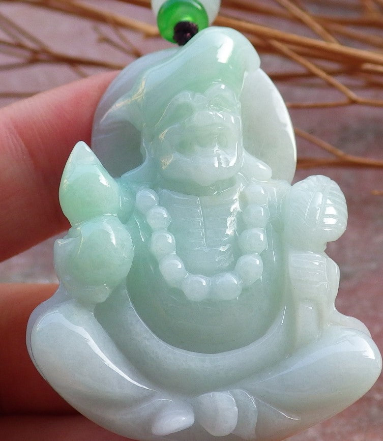 Certified Hand Carved Green Natural Myanmar Burma Grade A Jade jadeite Ji Kung Buddha God Pendant Necklace