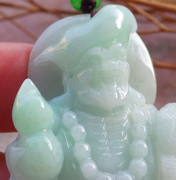 Certified Hand Carved Green Natural Myanmar Burma Grade A Jade jadeite Ji Kung Buddha God Pendant Necklace