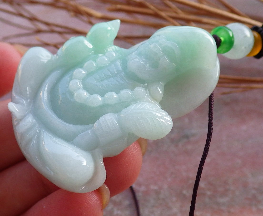 Certified Hand Carved Green Natural Myanmar Burma Grade A Jade jadeite Ji Kung Buddha God Pendant Necklace