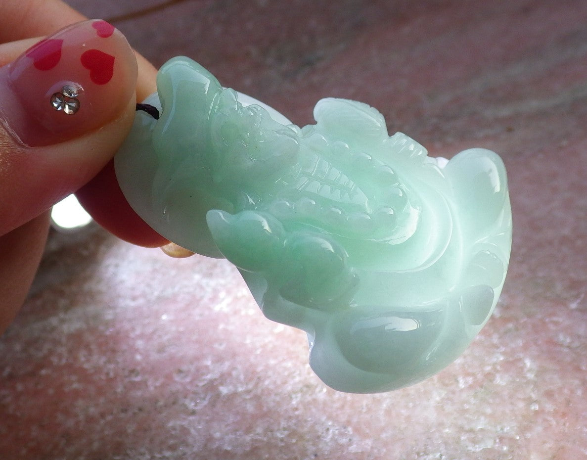Certified Hand Carved Green Natural Myanmar Burma Grade A Jade jadeite Ji Kung Buddha God Pendant Necklace