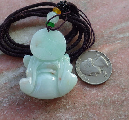 Certified Hand Carved Green Natural Myanmar Burma Grade A Jade jadeite Ji Kung Buddha God Pendant Necklace