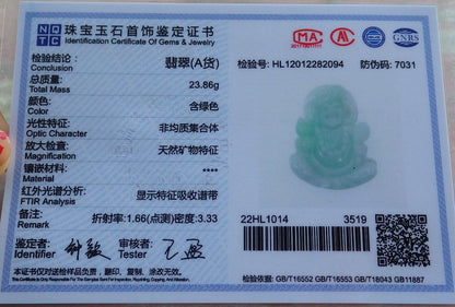 Certified Hand Carved Green Natural Myanmar Burma Grade A Jade jadeite Ji Kung Buddha God Pendant Necklace