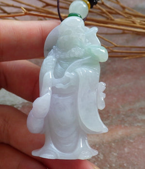 Certified Hand Carved Green Natural Myanmar Burma Grade A Jade jadeite Da Mo Buddha God Pendant Necklace