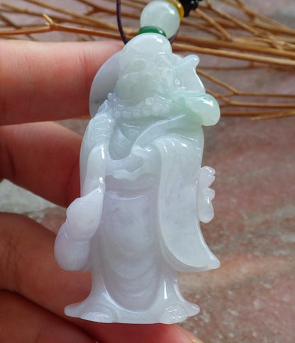 Certified Hand Carved Green Natural Myanmar Burma Grade A Jade jadeite Da Mo Buddha God Pendant Necklace