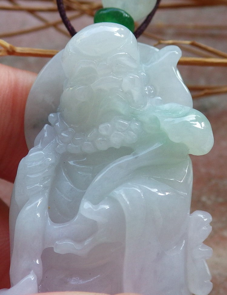 Certified Hand Carved Green Natural Myanmar Burma Grade A Jade jadeite Da Mo Buddha God Pendant Necklace