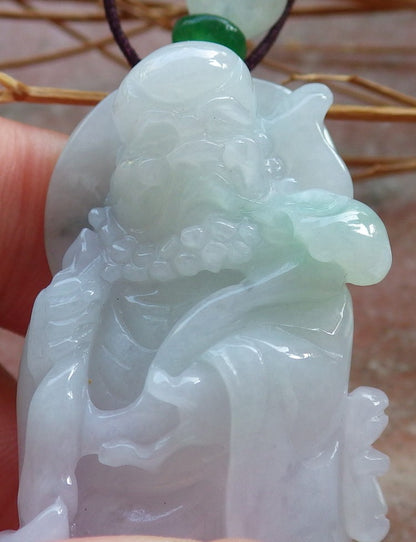 Certified Hand Carved Green Natural Myanmar Burma Grade A Jade jadeite Da Mo Buddha God Pendant Necklace