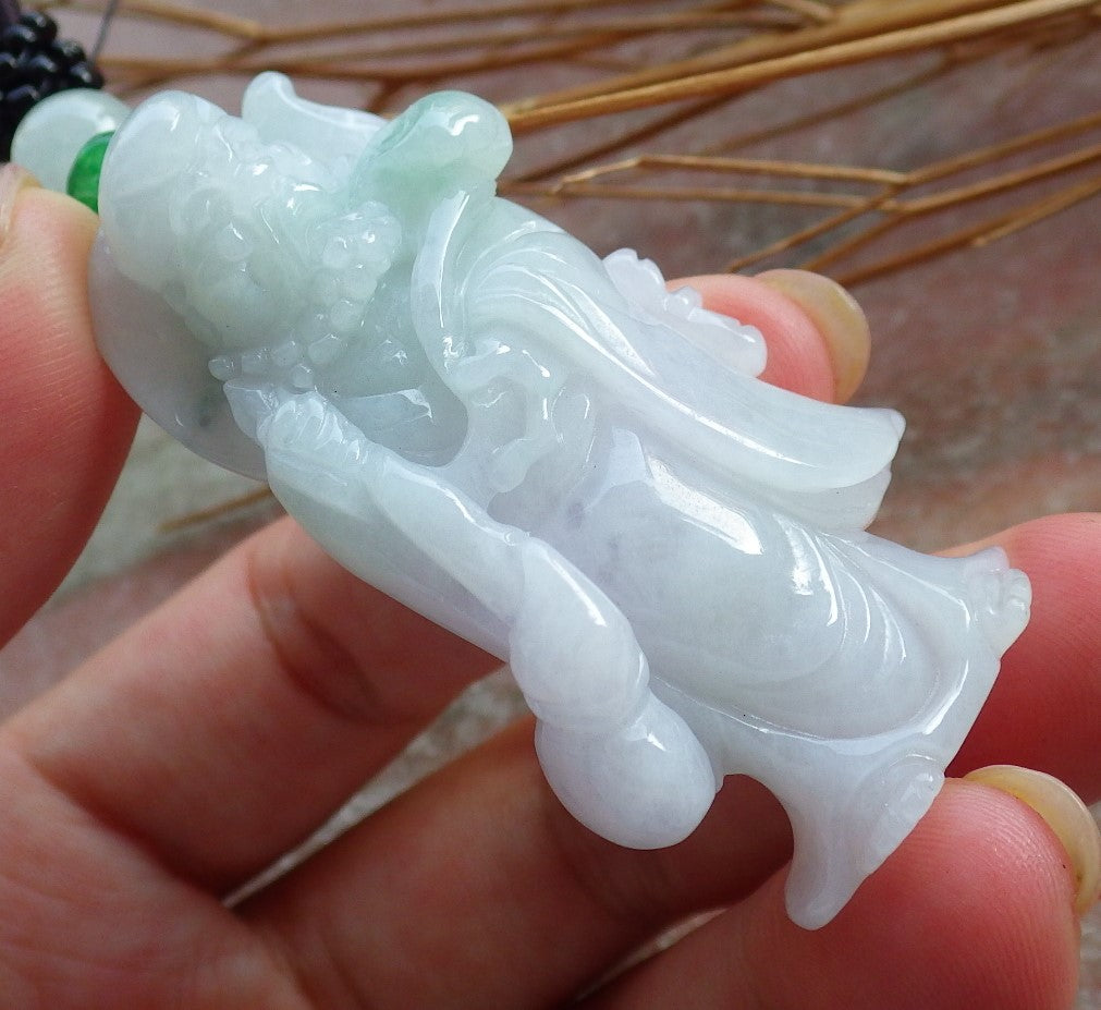 Certified Hand Carved Green Natural Myanmar Burma Grade A Jade jadeite Da Mo Buddha God Pendant Necklace