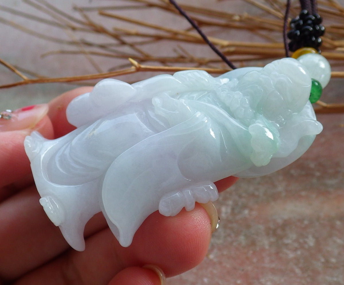 Certified Hand Carved Green Natural Myanmar Burma Grade A Jade jadeite Da Mo Buddha God Pendant Necklace