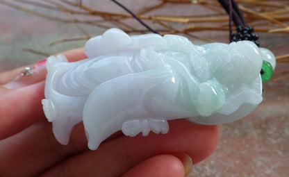 Certified Hand Carved Green Natural Myanmar Burma Grade A Jade jadeite Da Mo Buddha God Pendant Necklace
