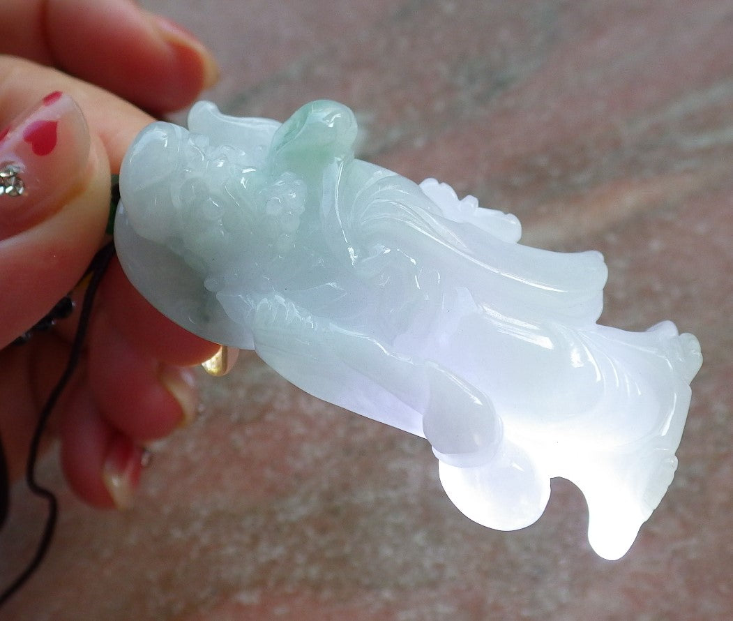 Certified Hand Carved Green Natural Myanmar Burma Grade A Jade jadeite Da Mo Buddha God Pendant Necklace