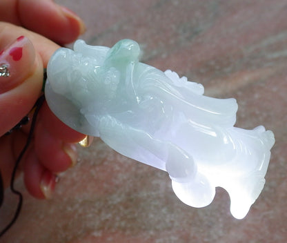 Certified Hand Carved Green Natural Myanmar Burma Grade A Jade jadeite Da Mo Buddha God Pendant Necklace