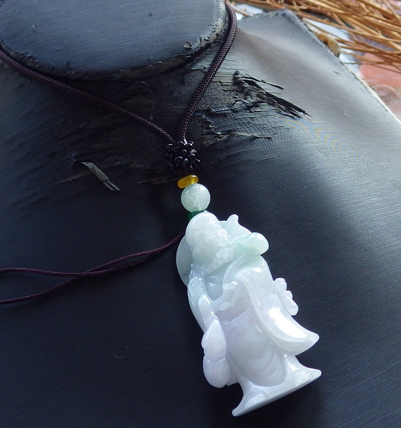 Certified Hand Carved Green Natural Myanmar Burma Grade A Jade jadeite Da Mo Buddha God Pendant Necklace