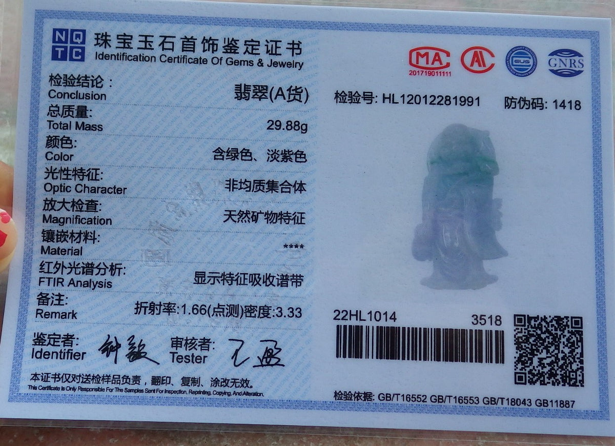 Certified Hand Carved Green Natural Myanmar Burma Grade A Jade jadeite Da Mo Buddha God Pendant Necklace
