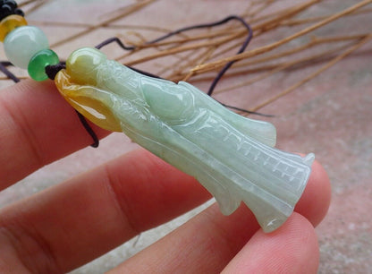 Certified Hand Carved Yellow Green Natural Myanmar Burma Grade A Jade Jadeite The God of Longevity Life Pendant Necklace